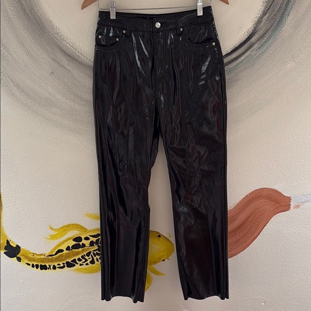 Vero Moda Glossy black high rise straight leg patent pleather pants